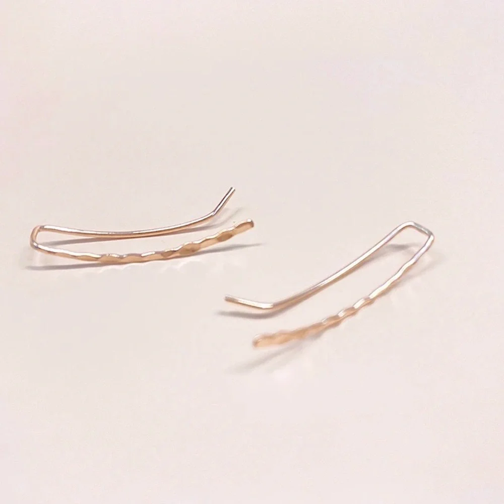 “Devotion” Minimalist Hammered Metal Climber/Crawler Dainty Gold/Silver Earrings - Picture 5 of 7